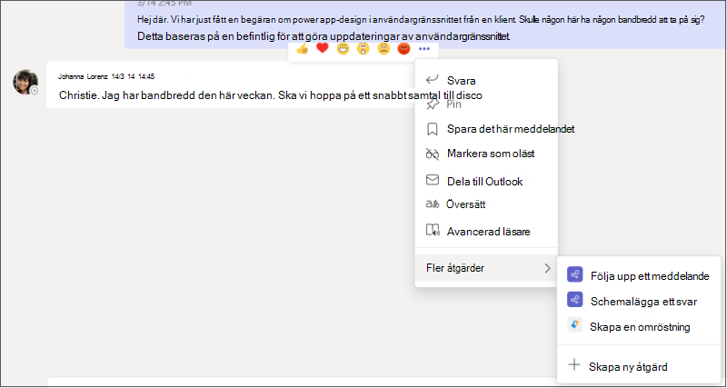 Den helt expanderade menyn Fler alternativ med dess undermenyer