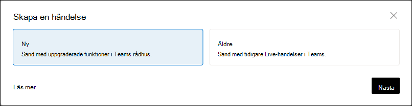 Skapa ett allmänt möte i Teams. Den är skild från livehändelser i Teams.