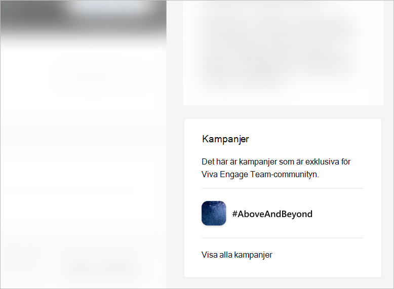 Skärmbild av panelen Kampanjer till höger på en communitysida.