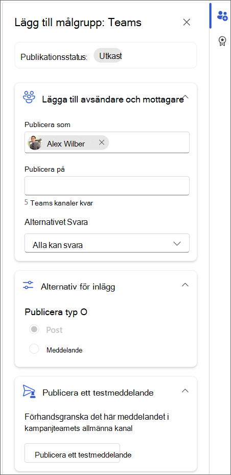 Skärmbild av anpassningsfönstret för Teams som visar ett exempelinlägg i Teams.