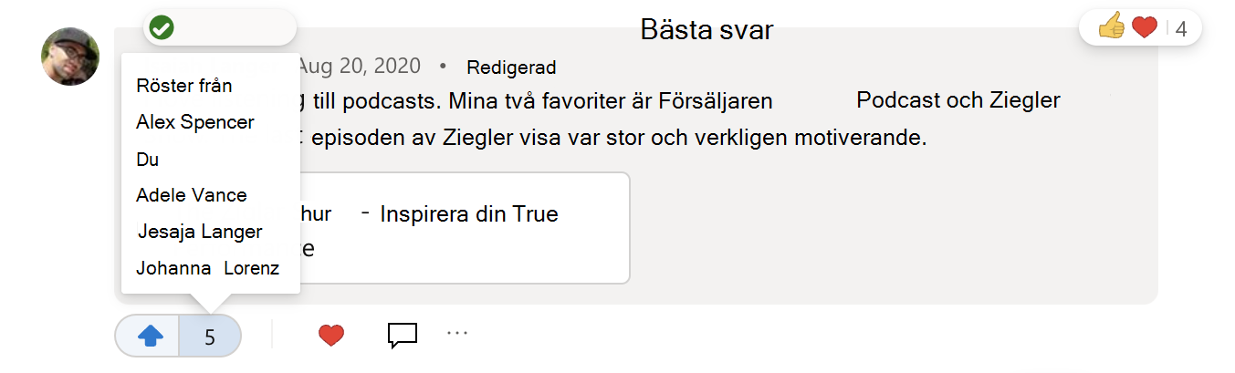 Så här visar du vem som har röstat på ett svar på en fråga