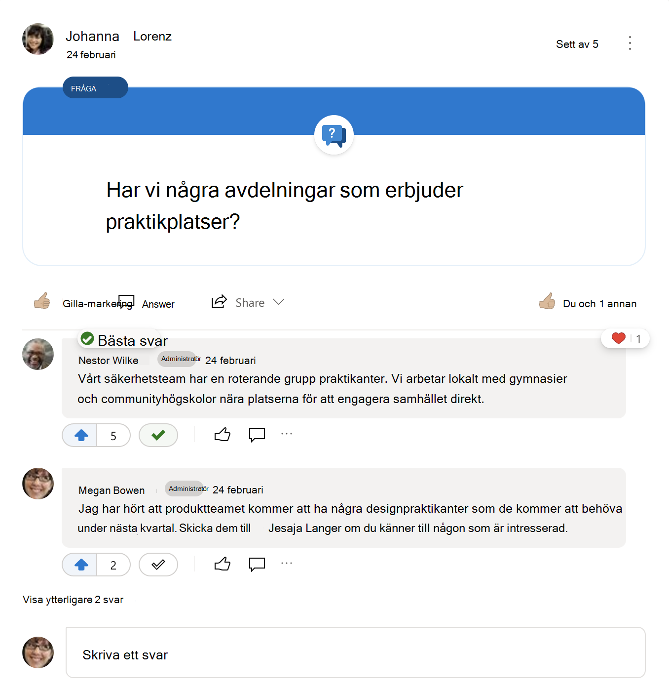 Bästa svar på en Yammer-fråga