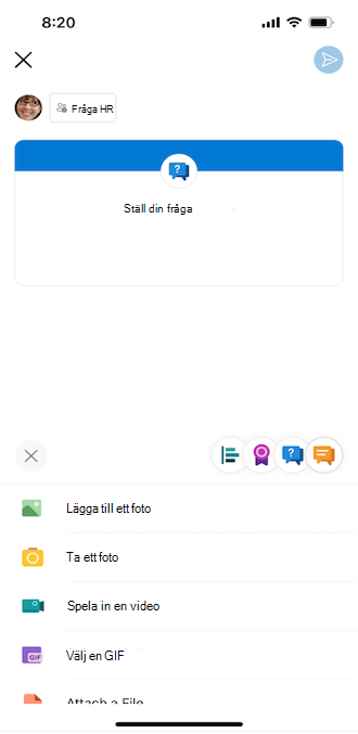 Yammer-fråga på en mobiltelefon med iOS
