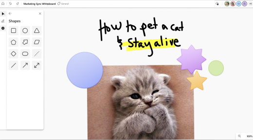 Du kan lägga till former på din whiteboardtavla från Skapa panel.