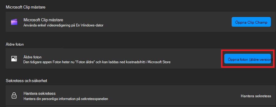 Klicka på Öppna tidigare foton