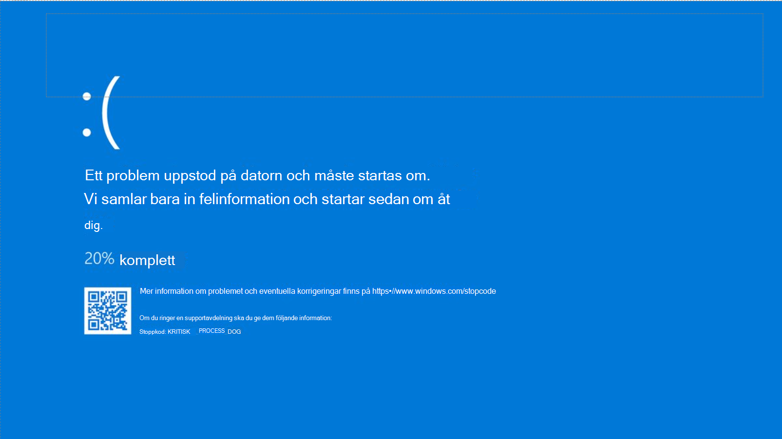 Skärmbild av stoppkodsfel i Windows 10