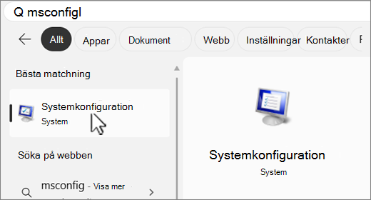 Sök i MSConfig.