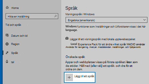 Språkinställningar i Windows 10