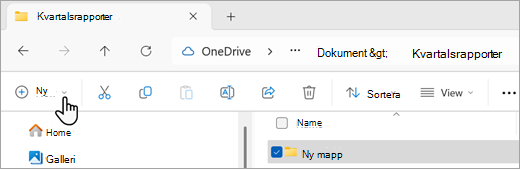 Skärmbild som visar hur du kan skapa en ny mapp med Utforskaren.