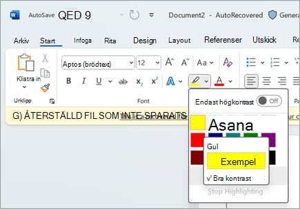 skärmbild av markering i Microsoft Word one.png