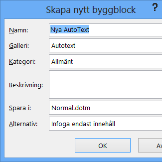 Dialogrutan Skapa nytt byggblock