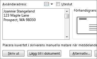 Ruta för avsändaradress