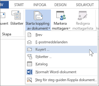 Menyn Starta koppling av e-post