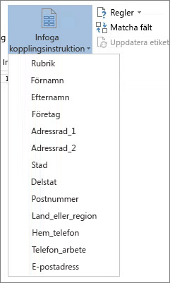 Menyn Infoga kopplingsinstruktion med tillgängliga instruktioner