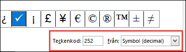 I fältet Från kan du se att det här är en ASCII-symbol