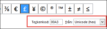 I fältet Från ser du att det här är en Unicode-symbol