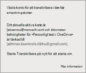 Växla konto för att transkribera på den här anteckningsboken