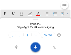 Skärmbild av diktering på Android.
