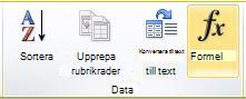 Gruppen Data på fliken Layout under Tabellverktyg i menyfliksområdet i Word 2010