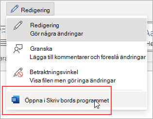 Bild av kommandot Öppna i skrivbordsapp