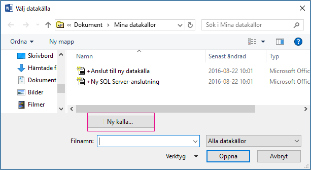 dokumentkoppling för datakälla