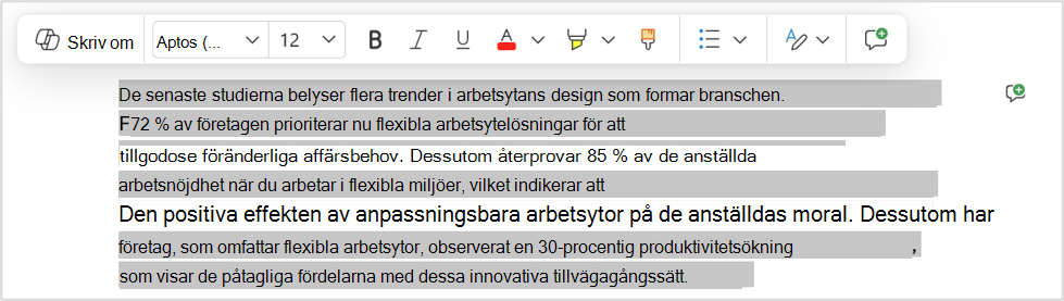 Alternativet Skriv om för snabb ändring till ett visst avsnitt.