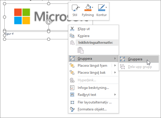 Gruppera en bild och en beskrivning så att de kan flyttas tillsammans.