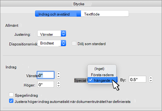 Välja Hängande indrag