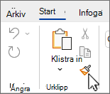 Knappen Hämta format i menyfliksområdet