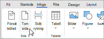 Knappen Infoga tom sida i menyfliksområdet