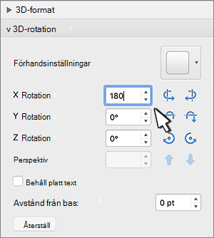 Avsnittet 3D-rotation med X-rotation markerat