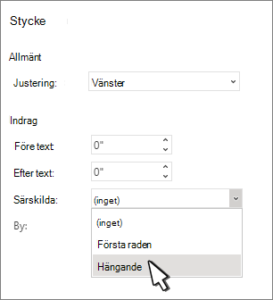 Välja Hängande indrag