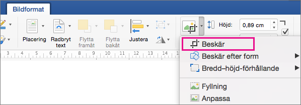 Beskär är markerat på fliken Bildformat.