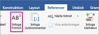Knappen Fotnot på fliken Referenser är markerad