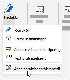 Klicka på Redigeringsspråk > för redigeringsspråk på fliken Granska
