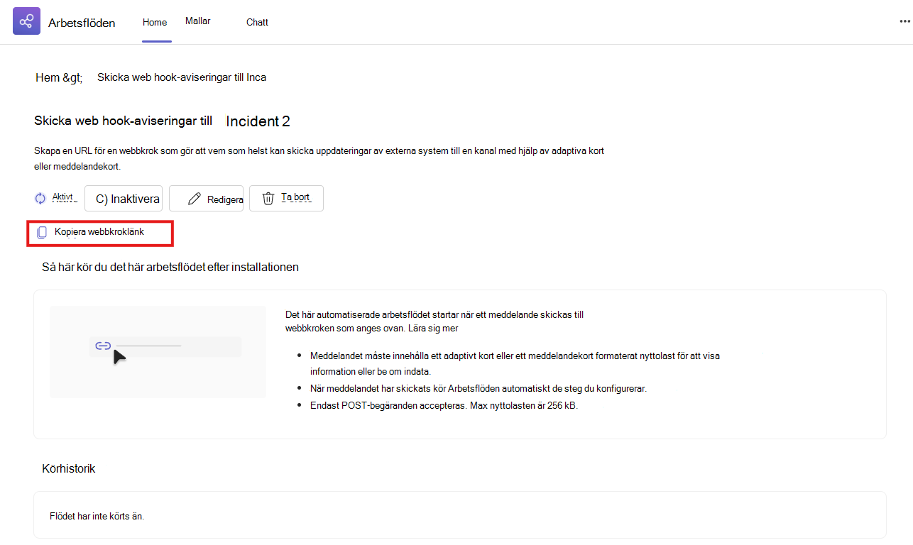 Kopiera url för webhook