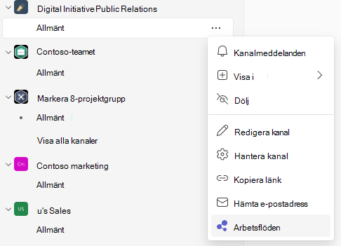 Arbetsflöden i menyn för kanalspill