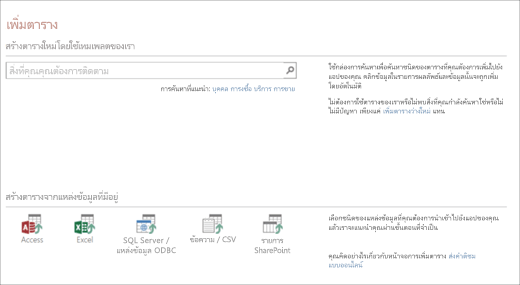 เพิ่มตารางลงใน Access Web App