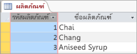 ย่อยของหน้าจอของตารางผลิตภัณฑ์