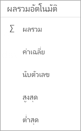ผลรวม Excel ของแท็บเล็ต Android