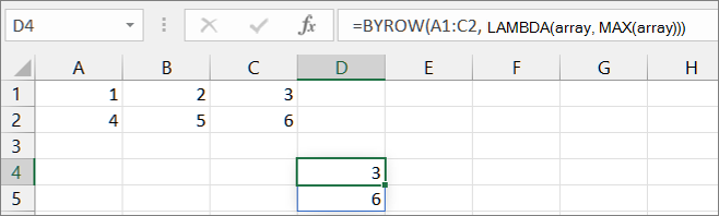 ตัวอย่างฟังก์ชัน BYROW แรก
