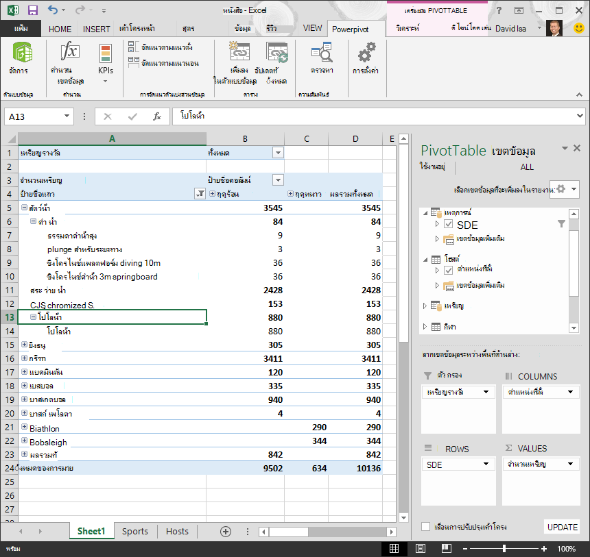 สำรวจลำดับชั้นใน PivotTable