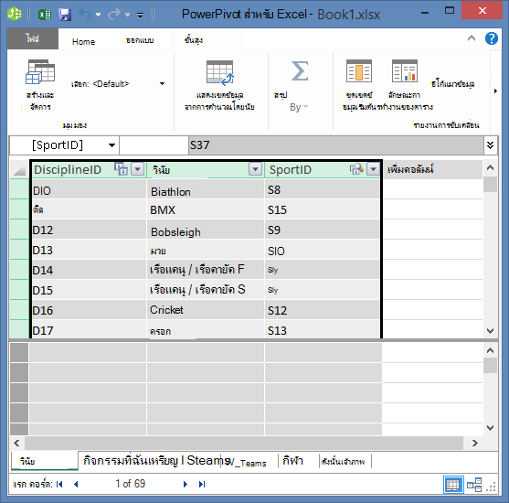คัดลอกเขตข้อมูลใน PowerPivot