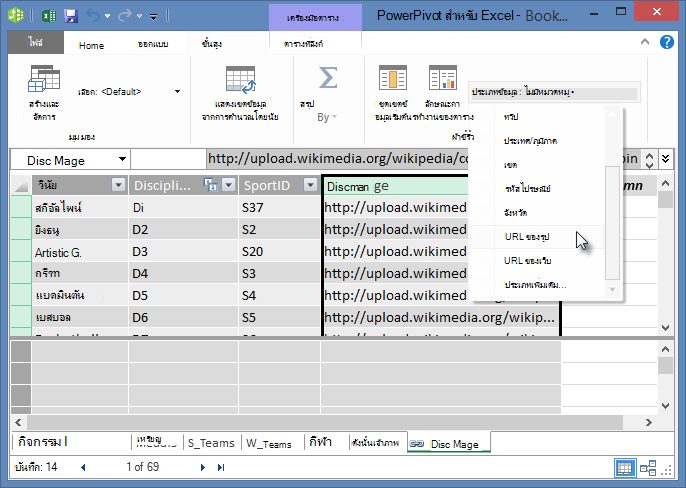 กำหนดประเภทข้อมูลใน PowerPivot