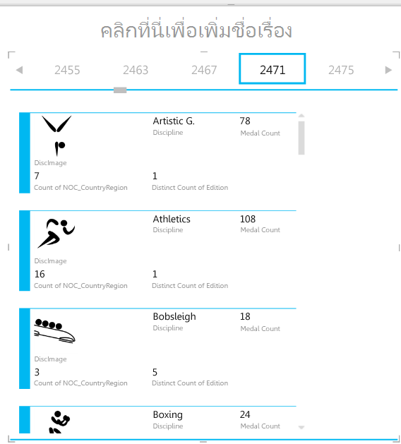 การใช้ฟีเจอร์ เรียงต่อกันโดย ใน Power View