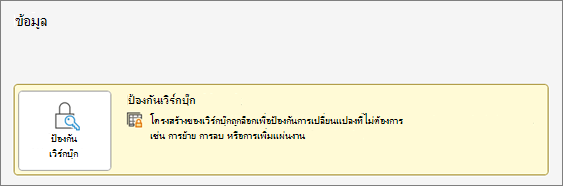 ป้องกันเวิร์กบุ๊กภายใต้เมนูข้อมูล