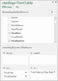 รายการเขตข้อมูล PivotTable ของ
