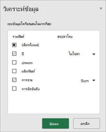 เลือกเขตข้อมูลที่คุณต้องการรวมและอัปเดตเพื่อรับคําแนะนําใหม่