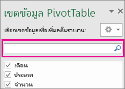 กล่อง ค้นหา ในกล่องเขตข้อมูล PivotTable