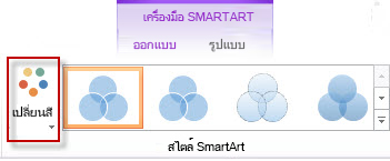 ตัวเลือก เปลี่ยนสี ในกลุ่ม สไตล์ SmartArt